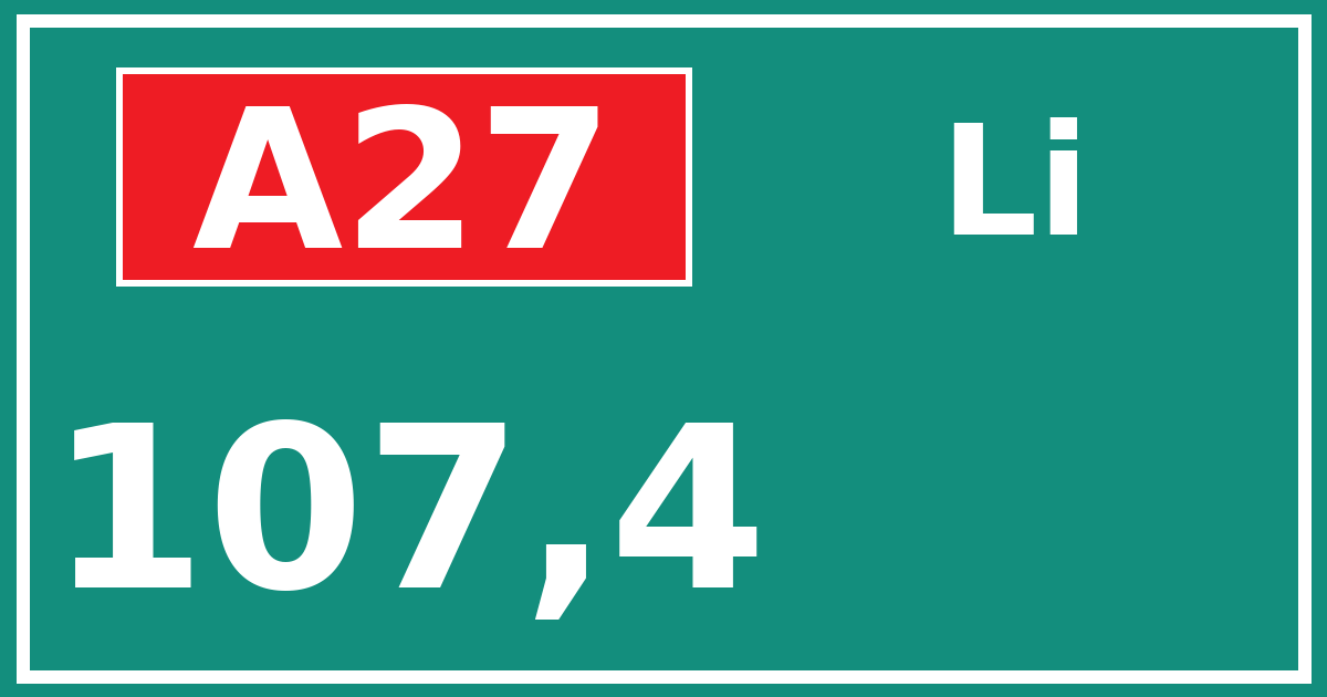 Hectometerbord A27 107,4 zijde Li