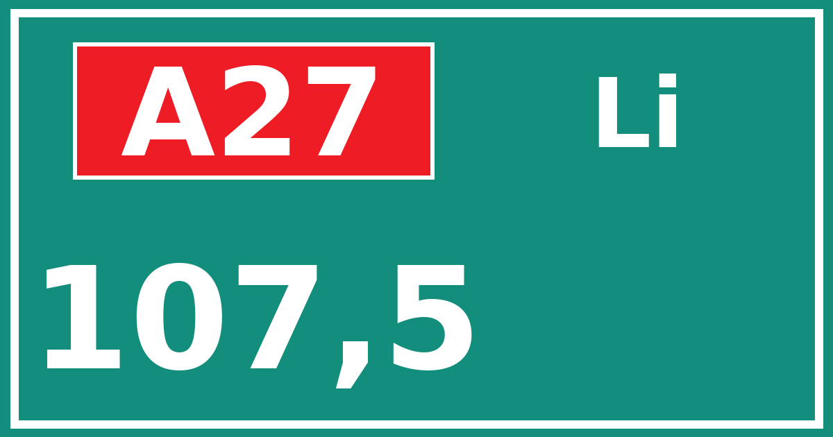 Hectometerbord A27 107,5 zijde Li