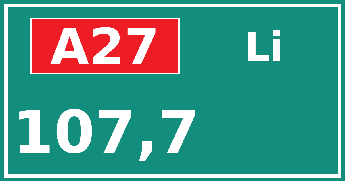 Hectometerbord A27 107,7 zijde Li