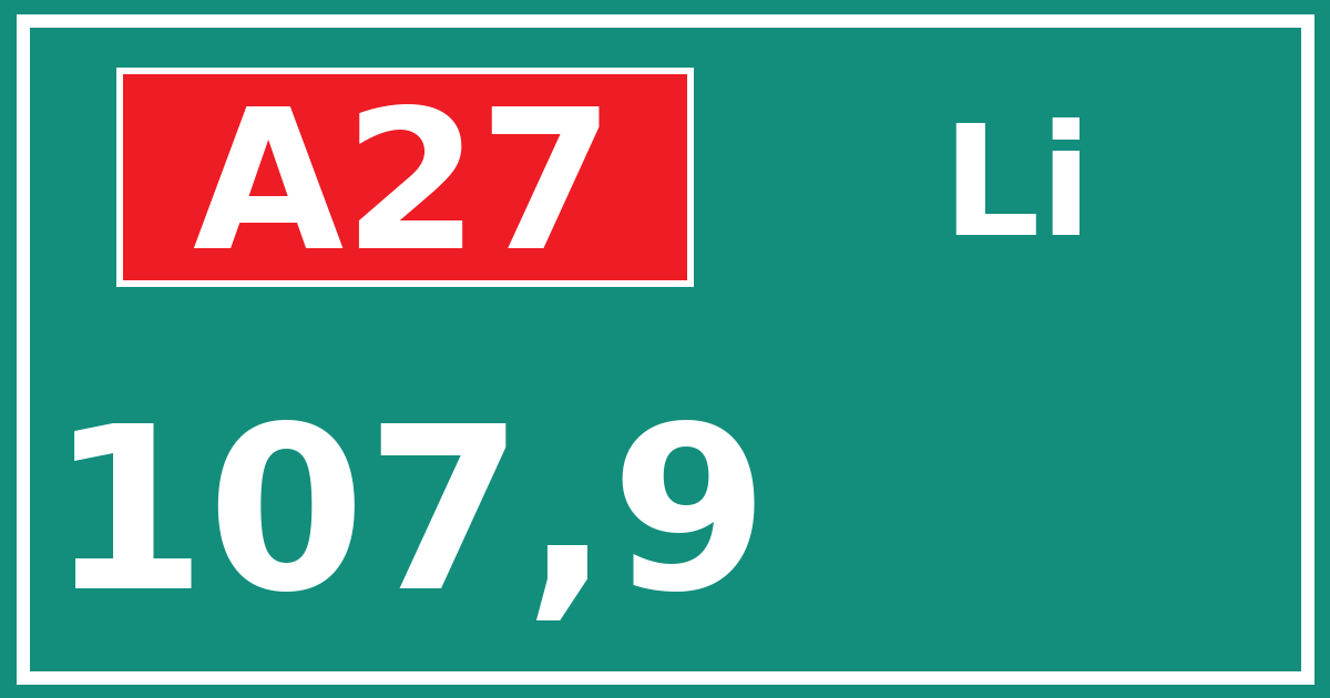 Hectometerbord A27 107,9 zijde Li