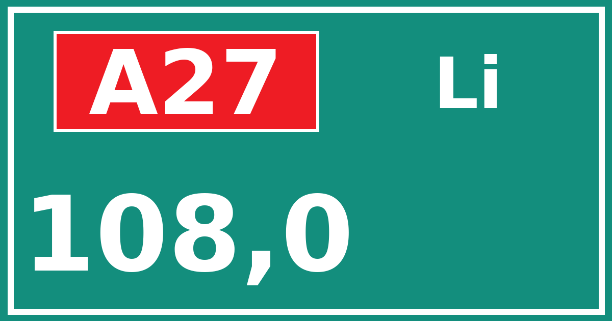 Hectometerbord A27 108,0 zijde Li