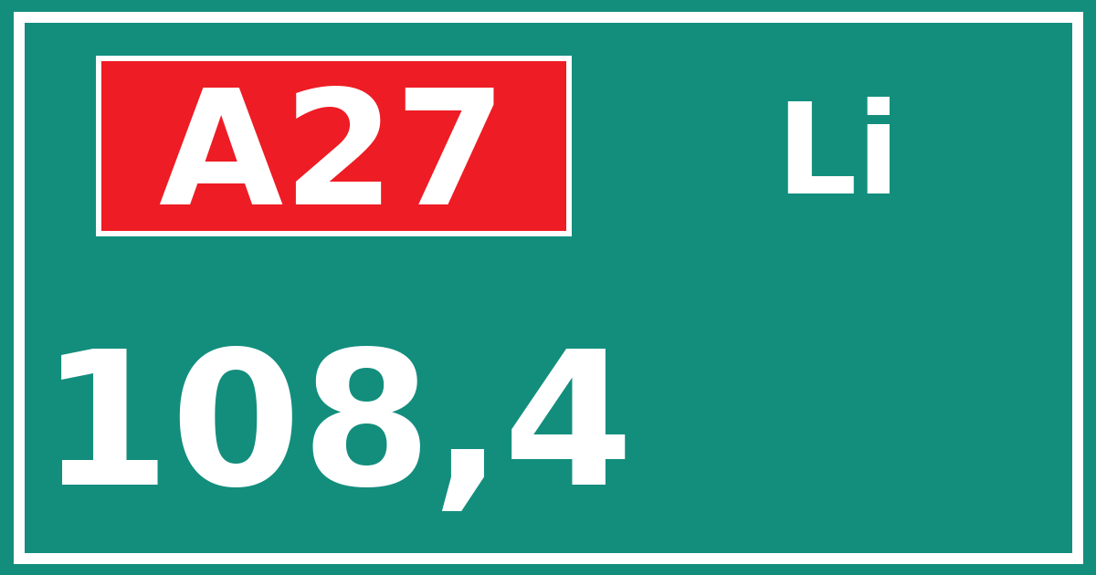Hectometerbord A27 108,4 zijde Li