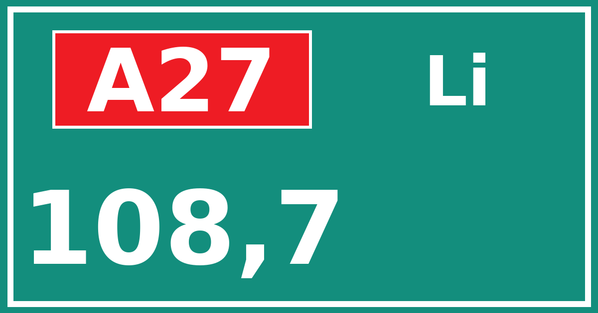 Hectometerbord A27 108,7 zijde Li