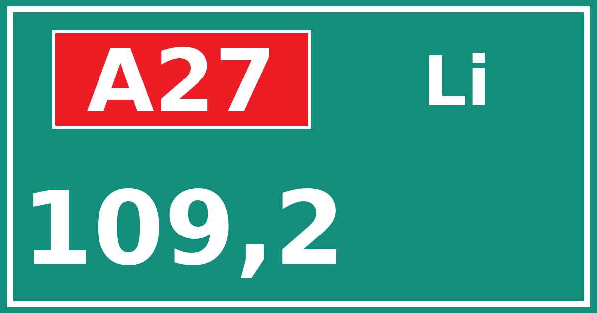Hectometerbord A27 109,2 zijde Li