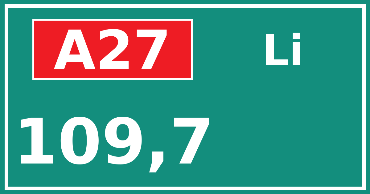 Hectometerbord A27 109,7 zijde Li