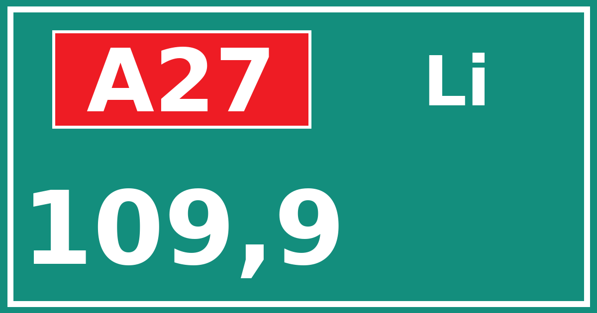 Hectometerbord A27 109,9 zijde Li