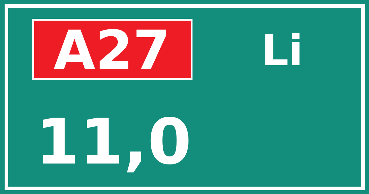 Hectometerbord A27 11,0 zijde Li