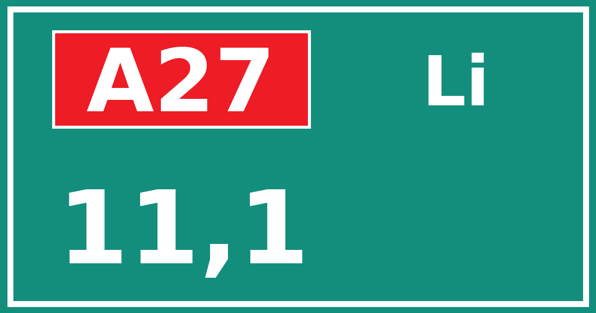 Hectometerbord A27 11,1 zijde Li