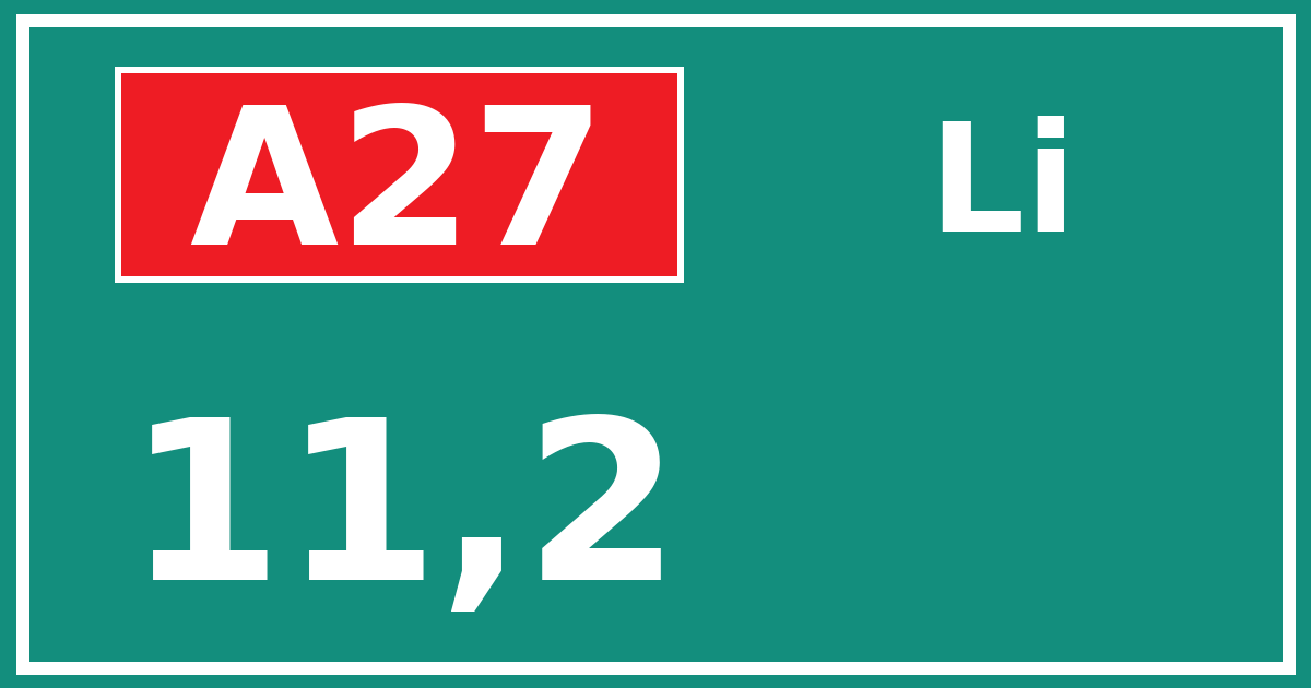 Hectometerbord A27 11,2 zijde Li