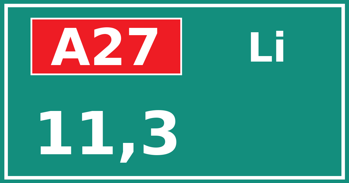 Hectometerbord A27 11,3 zijde Li