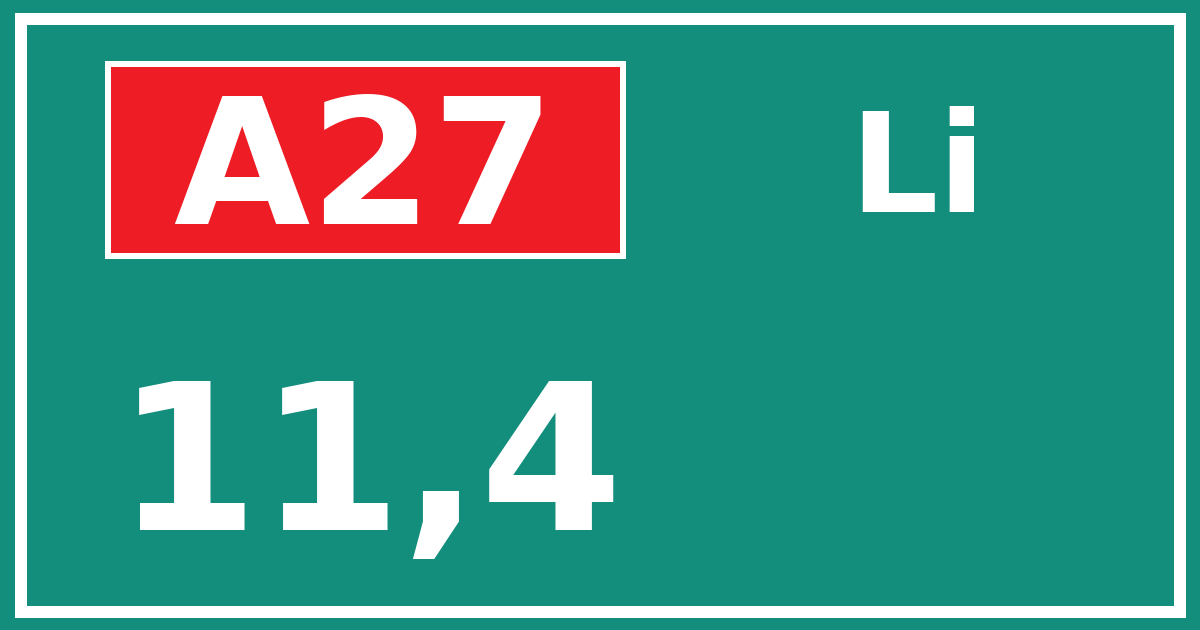 Hectometerbord A27 11,4 zijde Li