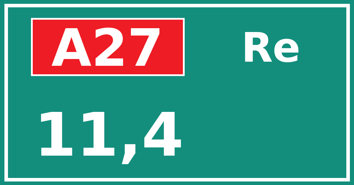 Hectometerbord A27 11,4 zijde Re