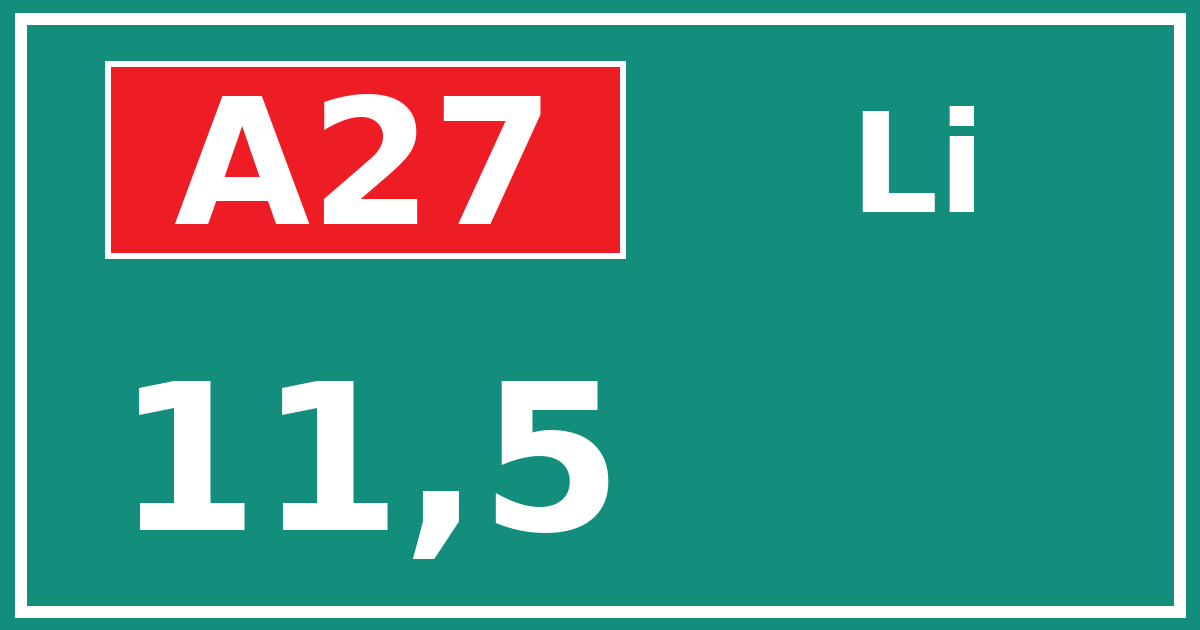 Hectometerbord A27 11,5 zijde Li