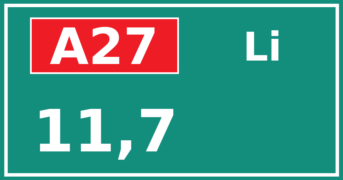 Hectometerbord A27 11,7 zijde Li
