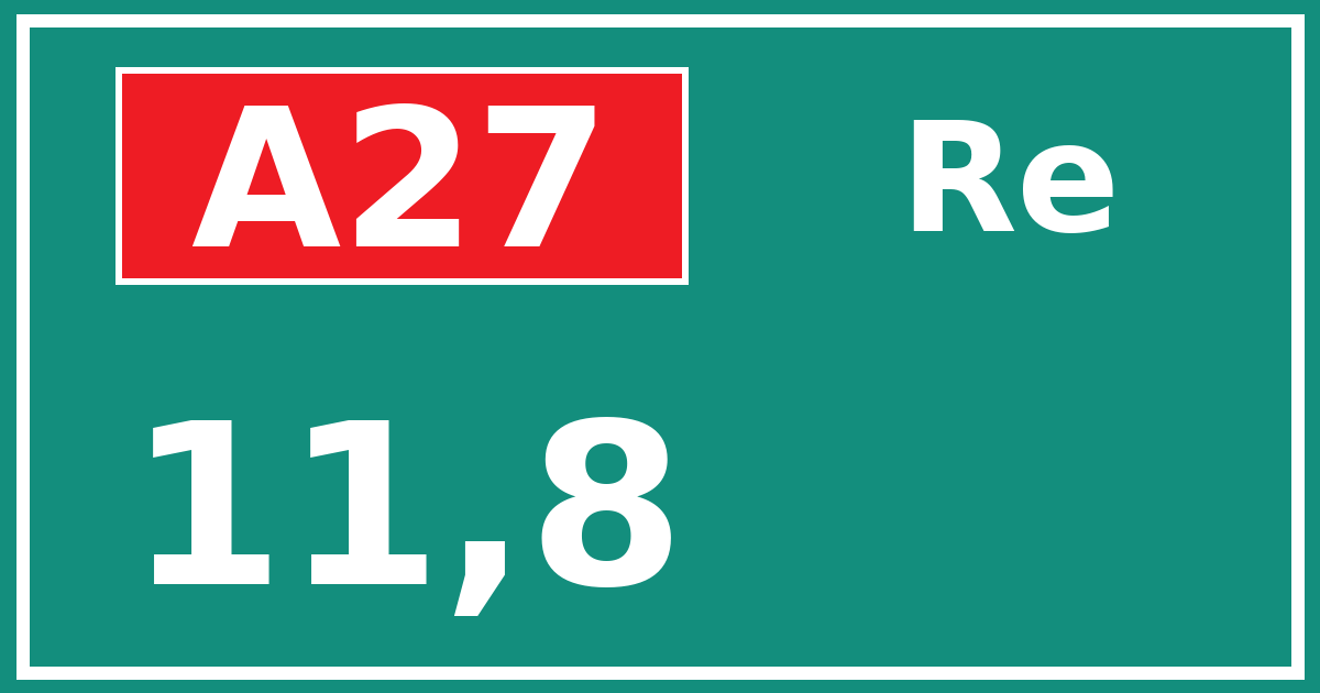 Hectometerbord A27 11,8 zijde Re