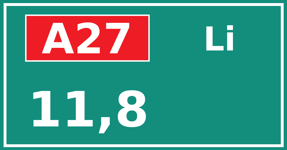 Hectometerbord A27 11,8 zijde Li