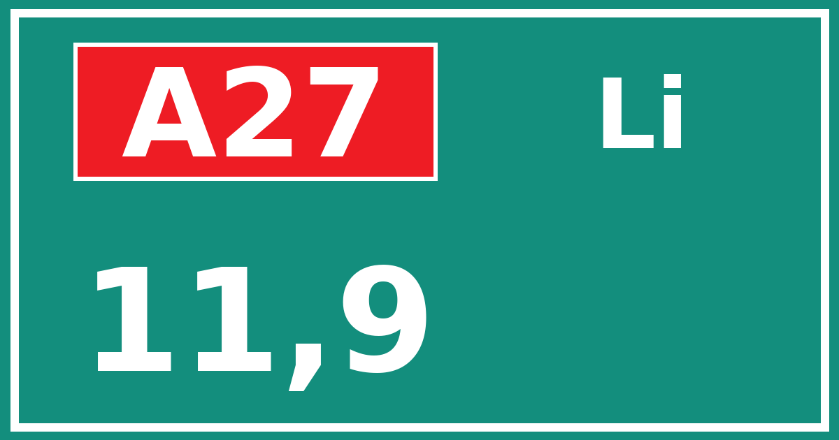 Hectometerbord A27 11,9 zijde Li