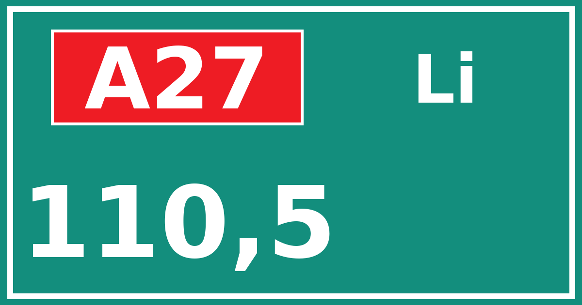 Hectometerbord A27 110,5 zijde Li