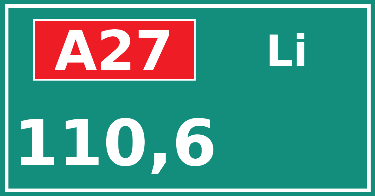 Hectometerbord A27 110,6 zijde Li