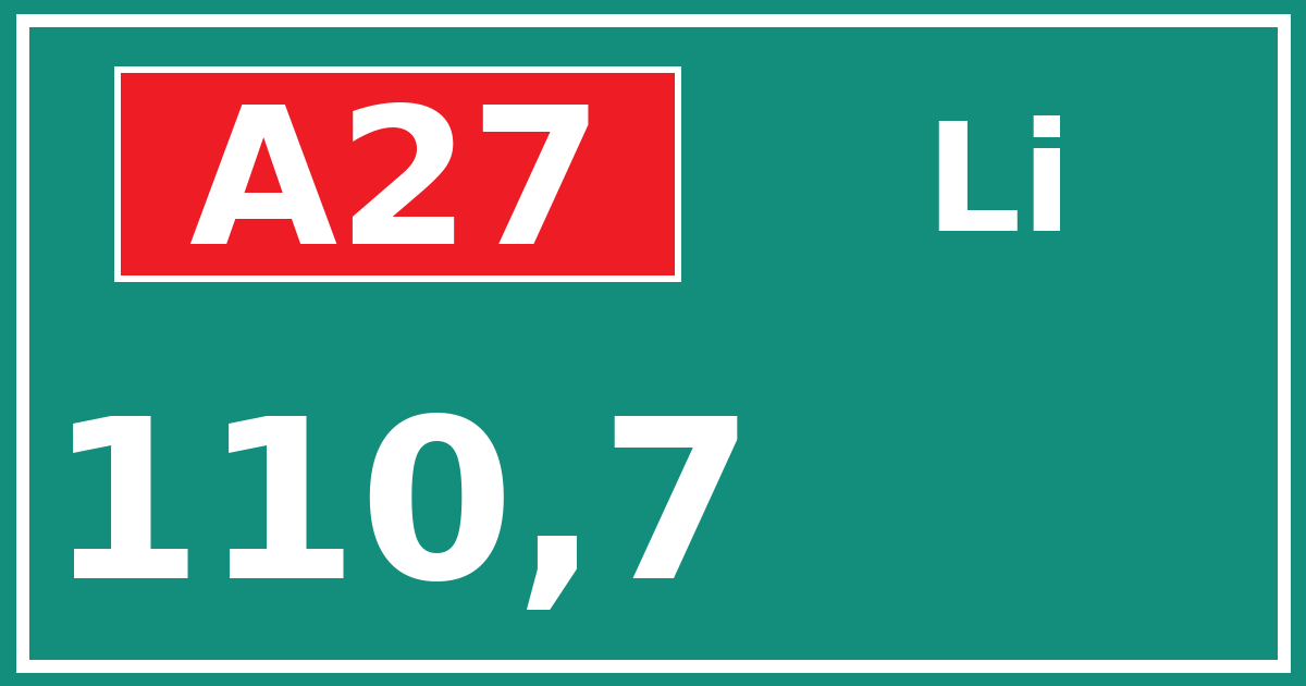 Hectometerbord A27 110,7 zijde Li
