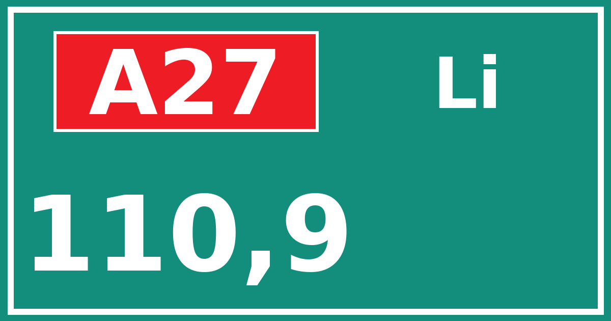Hectometerbord A27 110,9 zijde Li