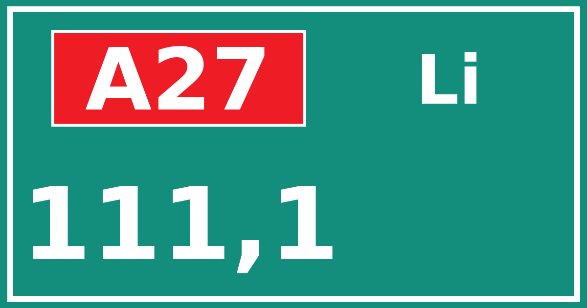 Hectometerbord A27 111,1 zijde Li