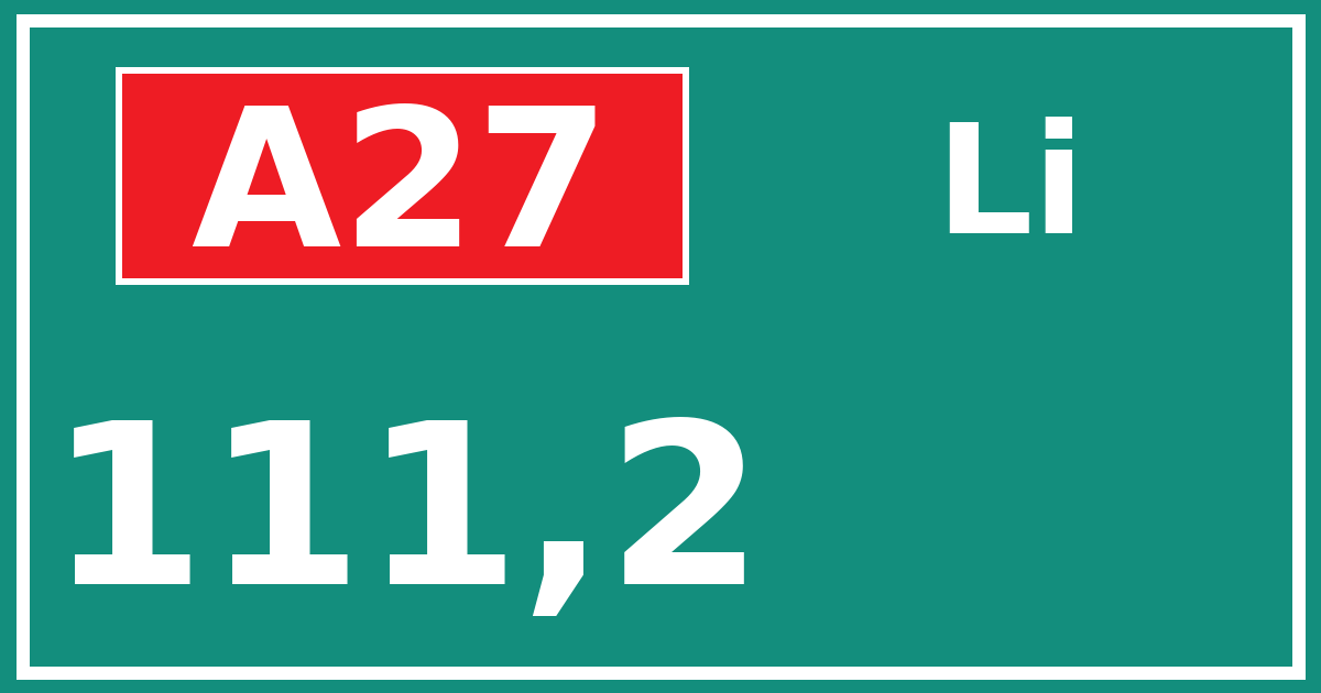 Hectometerbord A27 111,2 zijde Li