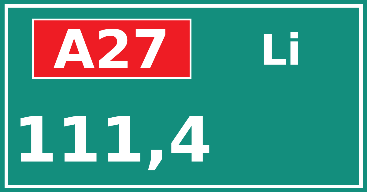 Hectometerbord A27 111,4 zijde Li