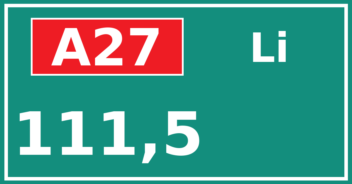 Hectometerbord A27 111,5 zijde Li