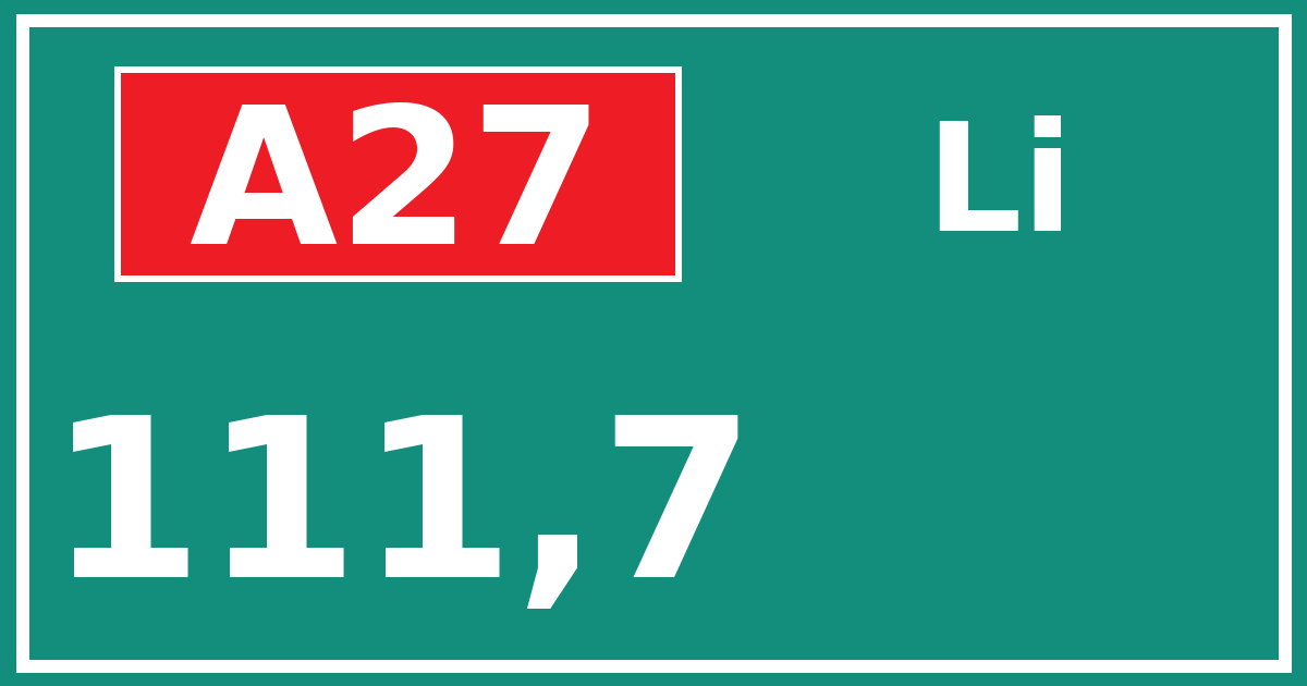 Hectometerbord A27 111,7 zijde Li