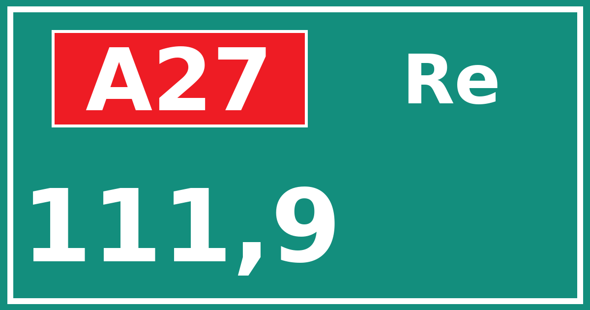 Hectometerbord A27 111,9 zijde Re