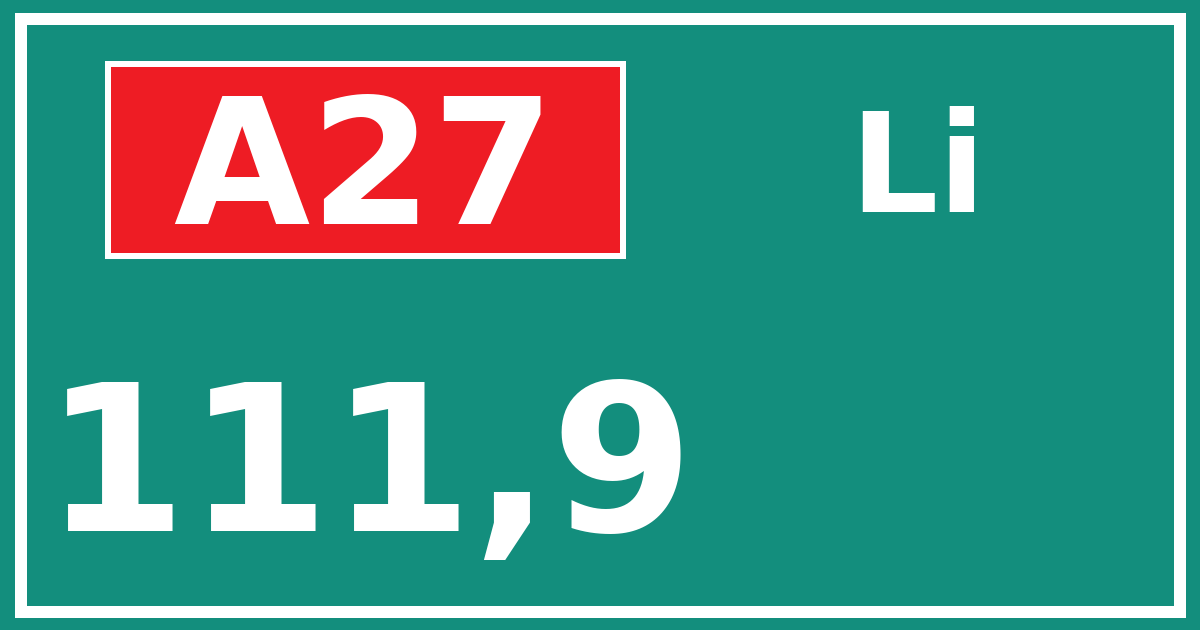 Hectometerbord A27 111,9 zijde Li