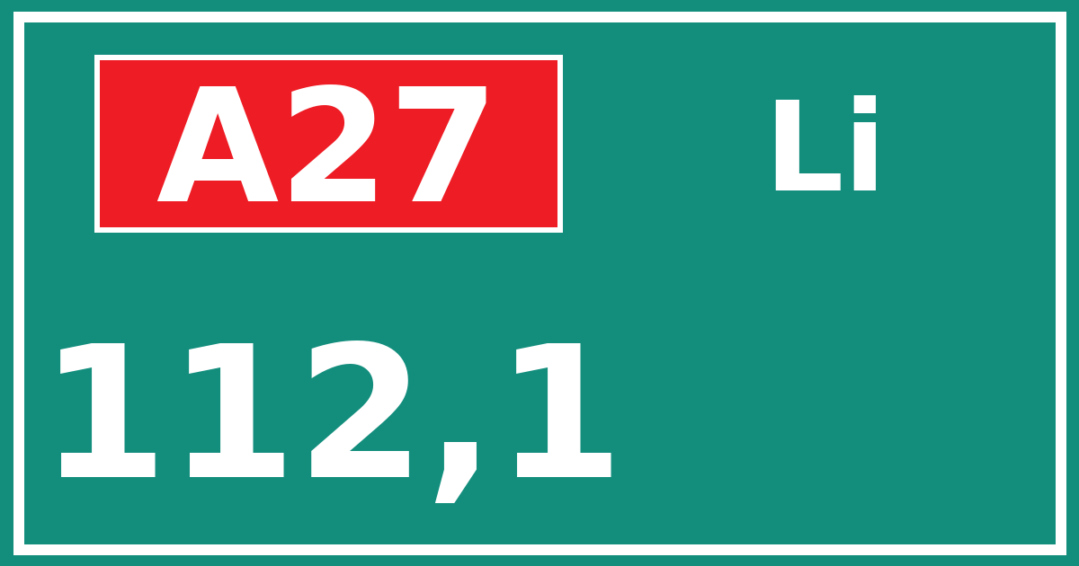 Hectometerbord A27 112,1 zijde Li