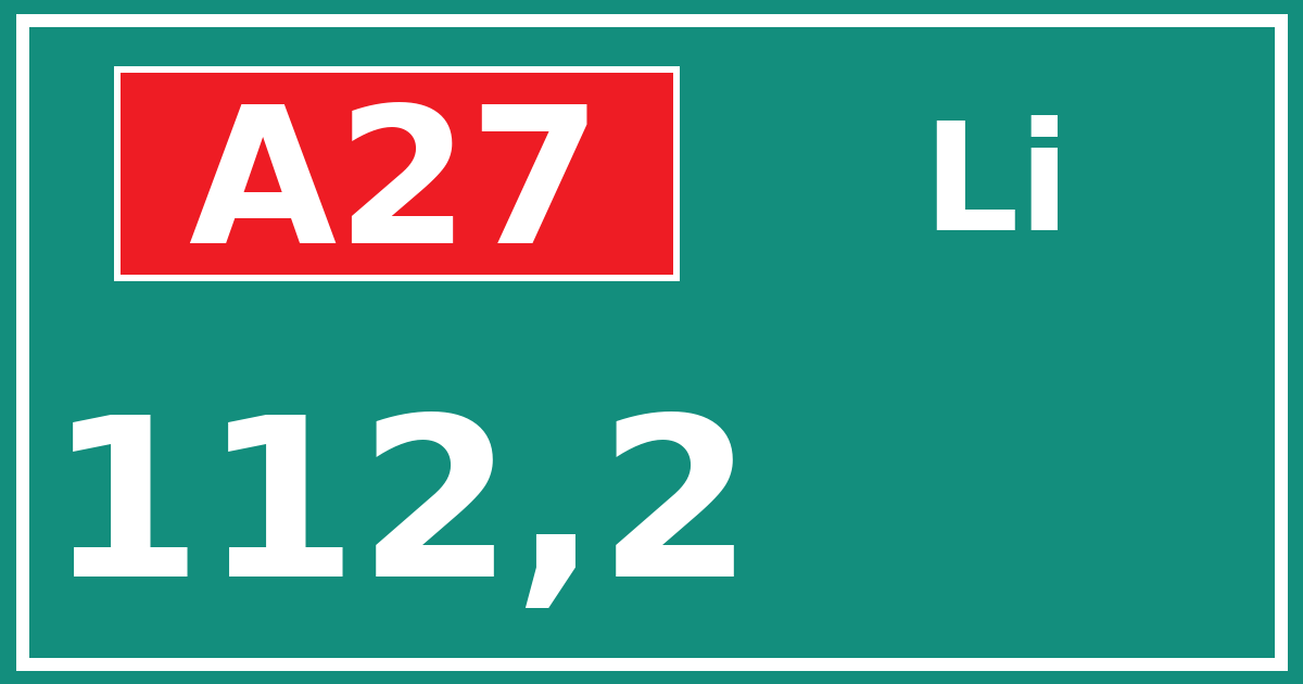 Hectometerbord A27 112,2 zijde Li