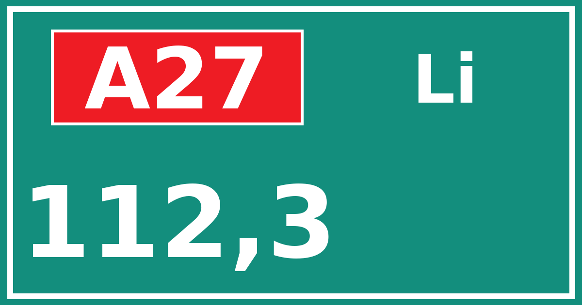 Hectometerbord A27 112,3 zijde Li