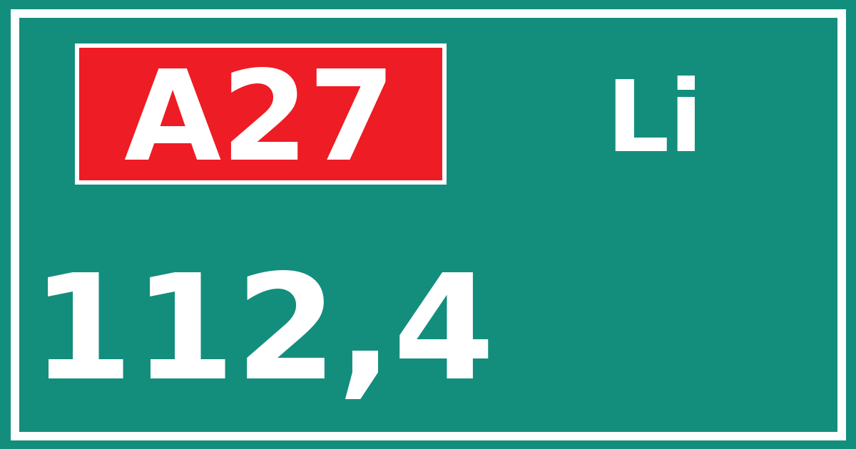 Hectometerbord A27 112,4 zijde Li