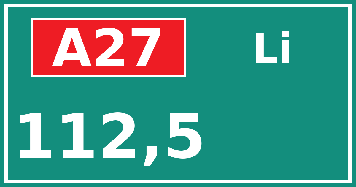 Hectometerbord A27 112,5 zijde Li