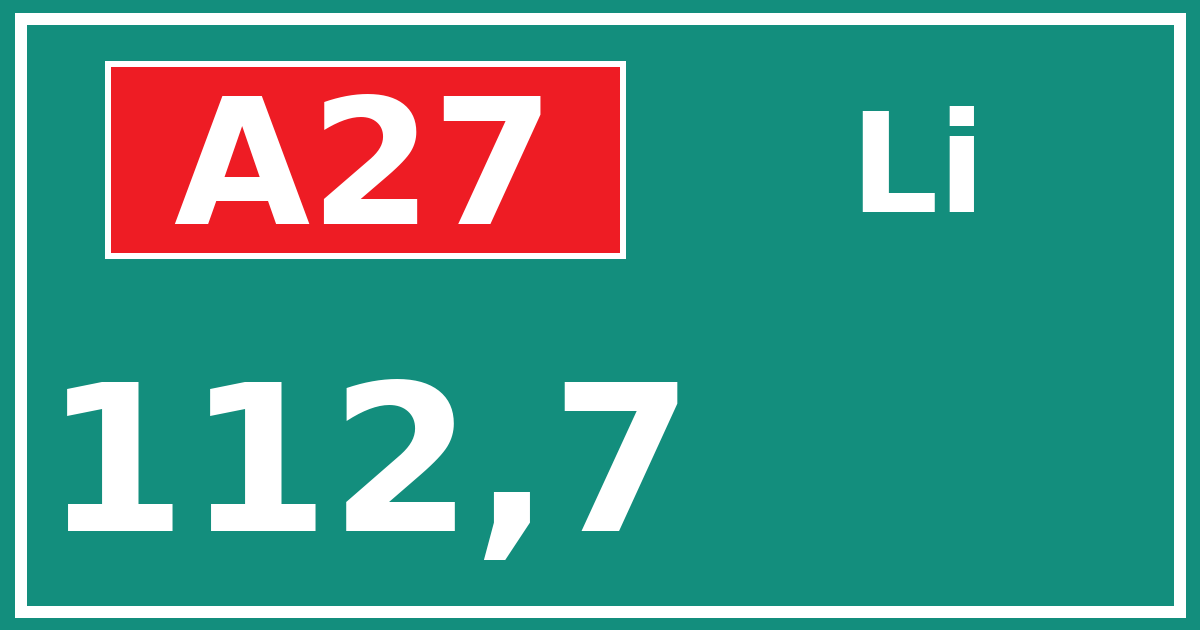 Hectometerbord A27 112,7 zijde Li