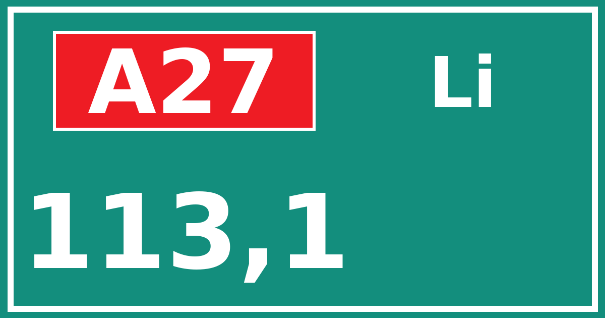 Hectometerbord A27 113,1 zijde Li