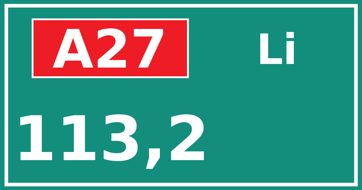 Hectometerbord A27 113,2 zijde Li