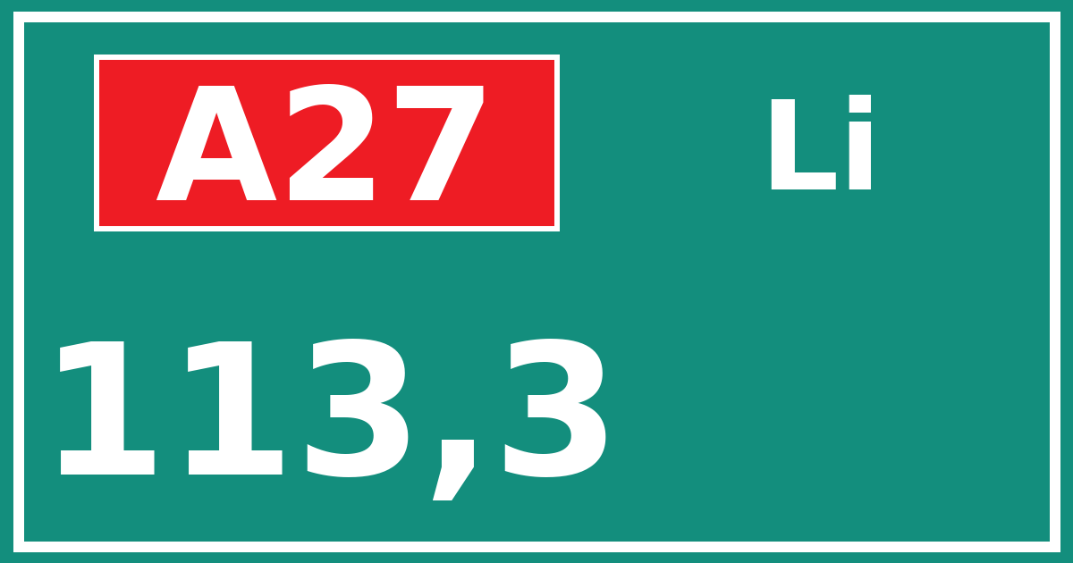 Hectometerbord A27 113,3 zijde Li
