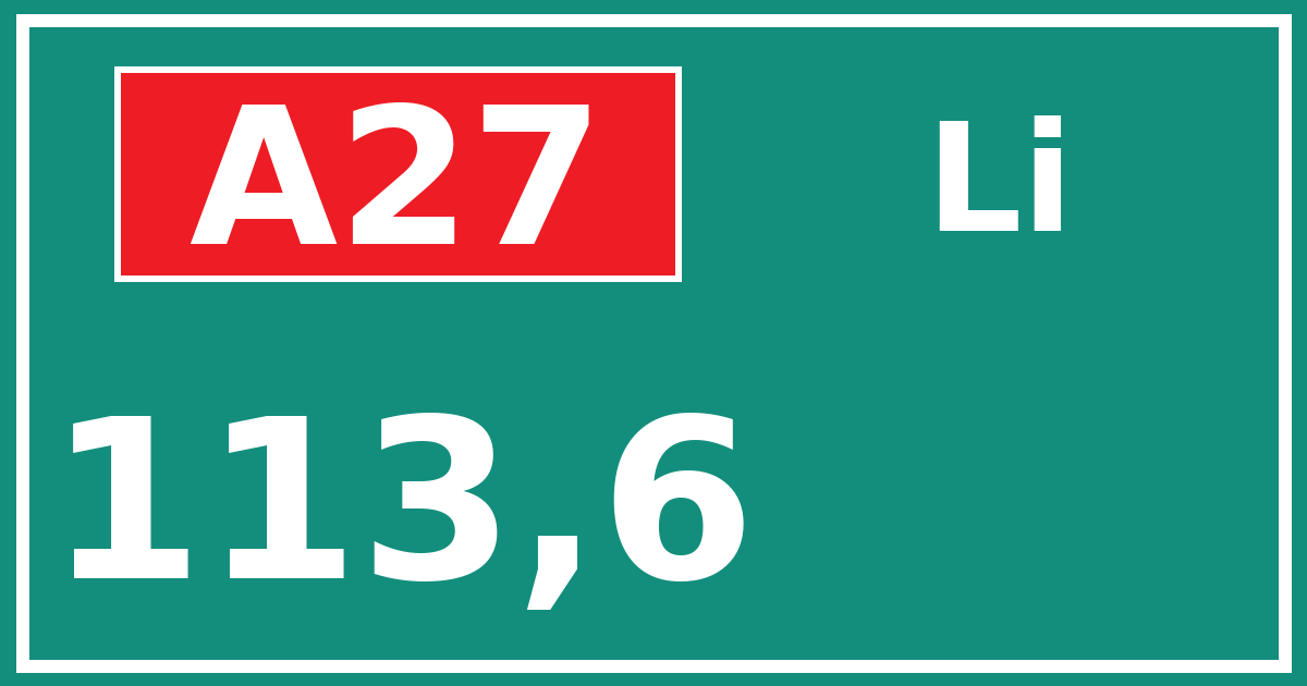 Hectometerbord A27 113,6 zijde Li
