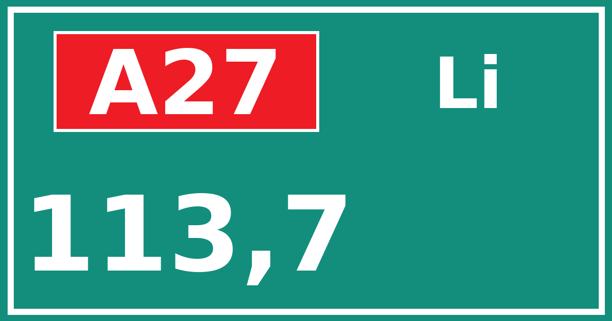 Hectometerbord A27 113,7 zijde Li