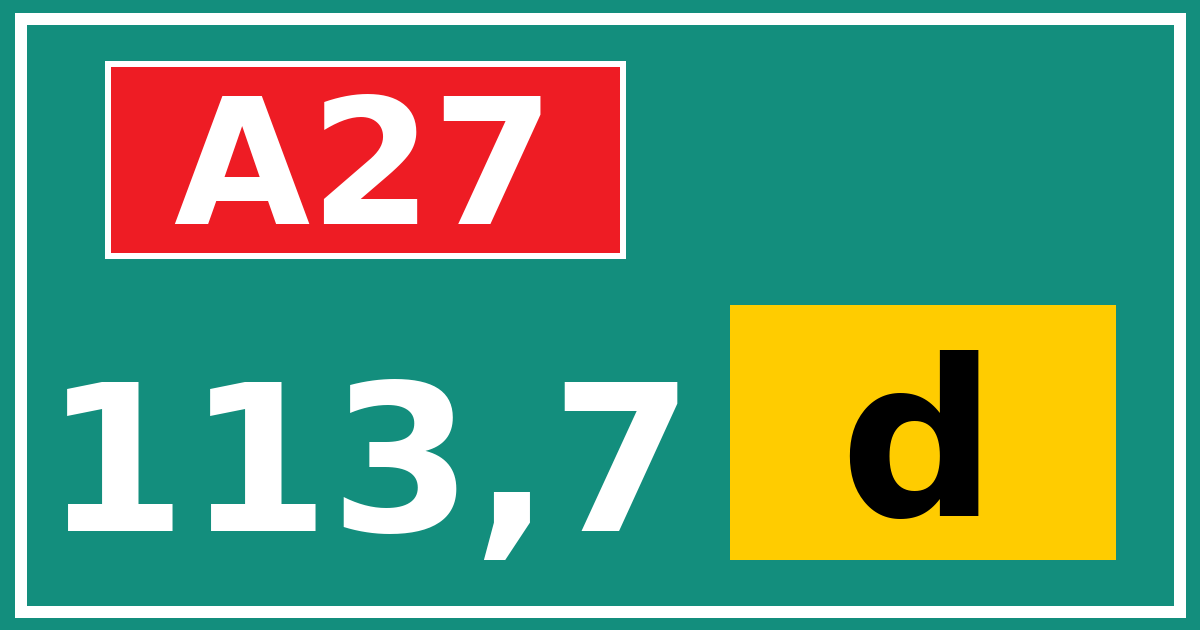 Hectometerbord A27 113,7 letter d