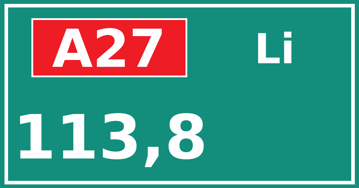 Hectometerbord A27 113,8 zijde Li