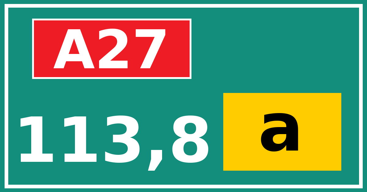 Hectometerbord A27 113,8 letter a
