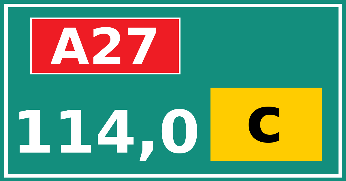 Hectometerbord A27 114,0 letter c