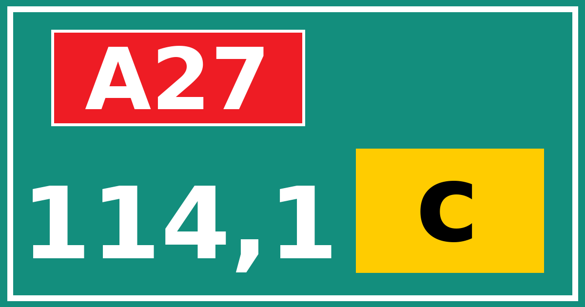 Hectometerbord A27 114,1 letter c