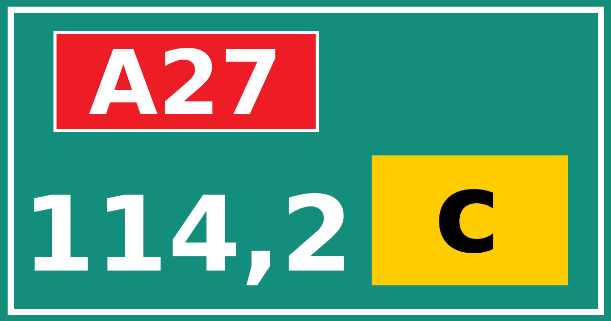 Hectometerbord A27 114,2 letter c