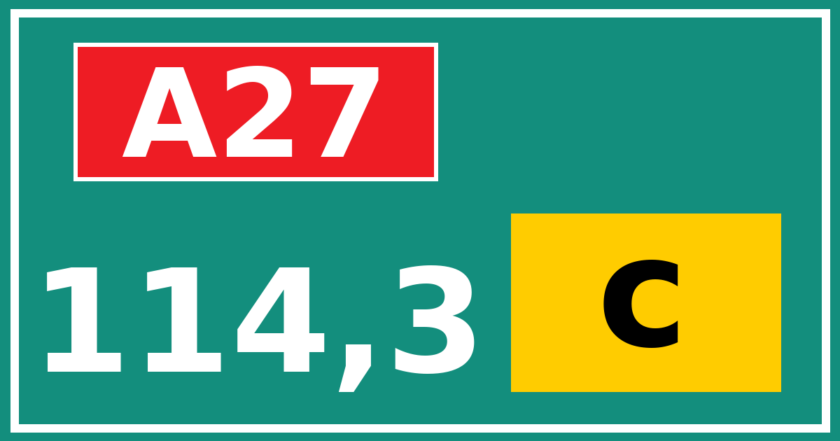 Hectometerbord A27 114,3 letter c